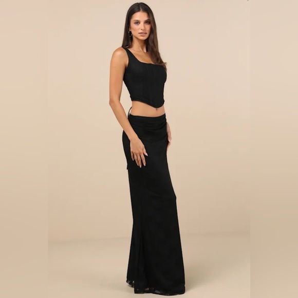 Lulus Amalija Black Lace Bustier Two-Piece Maxi Dress NWT Medium - Picture 4 of 4